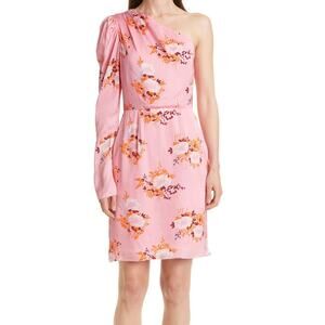 Les Reveries dress pink floral print one shoulder size 2